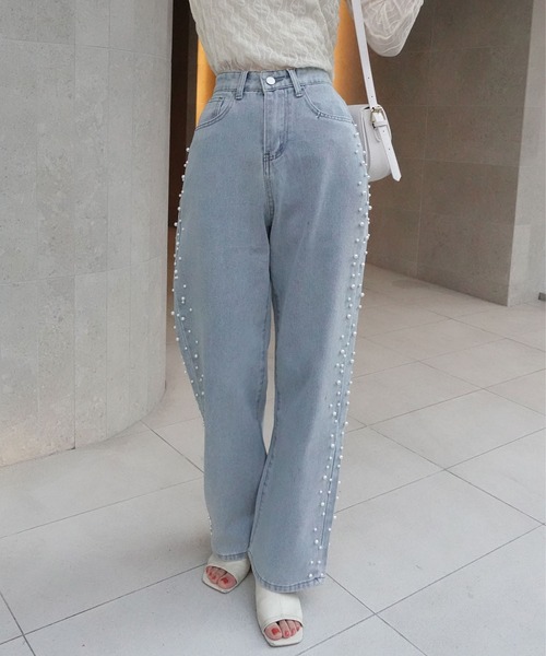 CORNERS（コーナーズ）の「サイドパールデニムパンツ（デニムパンツ・レディース・ブルー・S/M/L/XL）」の3枚目の写真