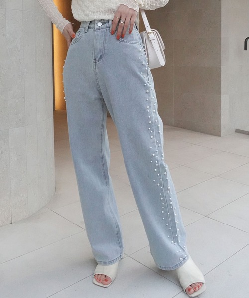 CORNERS（コーナーズ）の「サイドパールデニムパンツ（デニムパンツ・レディース・ブルー・S/M/L/XL）」の4枚目の写真