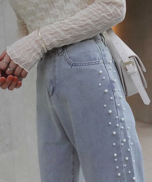 CORNERS（コーナーズ）の「サイドパールデニムパンツ（デニムパンツ・レディース・ブルー・S/M/L/XL）」の6枚目の写真