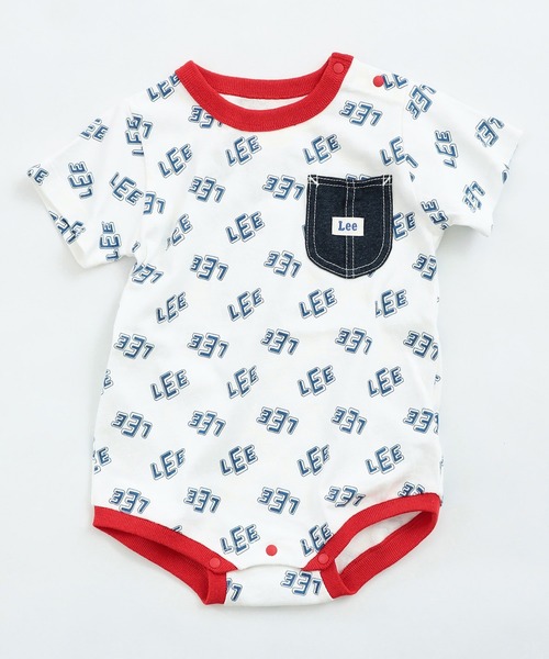 Lee（リー）の「Lee/リー【80cm】ベビー Leeロゴ 総プリント ショートスリーブロンパース（ロンパース・キッズ・ホワイト/ミント・80）」の2枚目の写真
