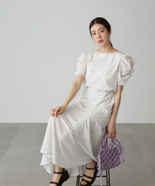 FREE'S MART（フリーズマート）の「◇【3サイズ展開XS-M】ボリュームスリーブマーメイドワンピ―ス【低身長サイズ有】（ワンピース・レディース・イエロー系その他/パープル系その他/ホワイト系その他/ブラック系その他・MEDIUM/SMALL/X-SMALL）」の22枚目の写真