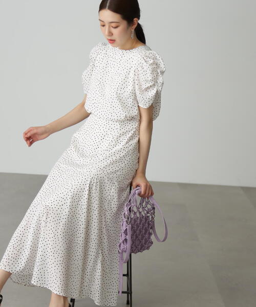 FREE'S MART（フリーズマート）の「◇【3サイズ展開XS-M】ボリュームスリーブマーメイドワンピ―ス【低身長サイズ有】（ワンピース・レディース・イエロー系その他/パープル系その他/ホワイト系その他/ブラック系その他・MEDIUM/SMALL/X-SMALL）」の16枚目の写真