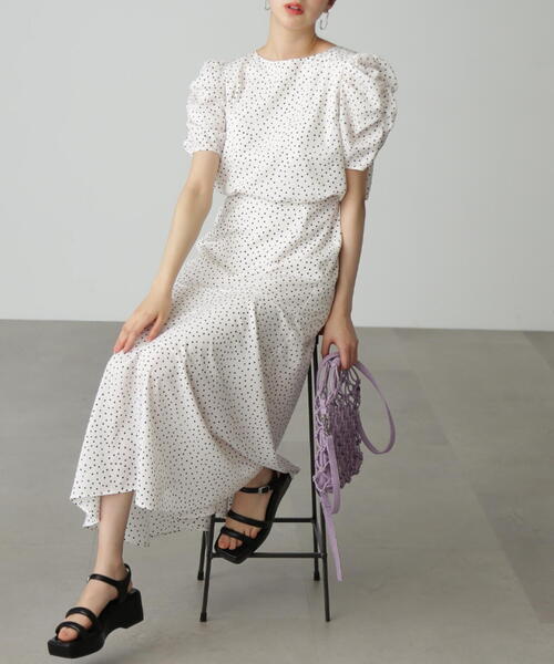 FREE'S MART（フリーズマート）の「◇【3サイズ展開XS-M】ボリュームスリーブマーメイドワンピ―ス【低身長サイズ有】（ワンピース・レディース・イエロー系その他/パープル系その他/ホワイト系その他/ブラック系その他・MEDIUM/SMALL/X-SMALL）」の14枚目の写真