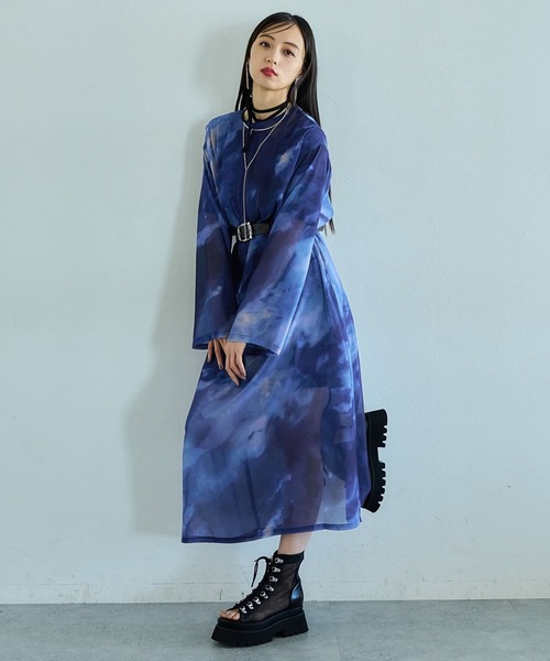 HARE（ハレ）の「シアーマーブルガラワンピース(HARE)（ワンピース・レディース・パープル/ブルー・FREE）」の2枚目の写真
