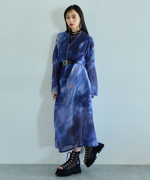 HARE（ハレ）の「シアーマーブルガラワンピース(HARE)（ワンピース・レディース・パープル/ブルー・FREE）」の3枚目の写真