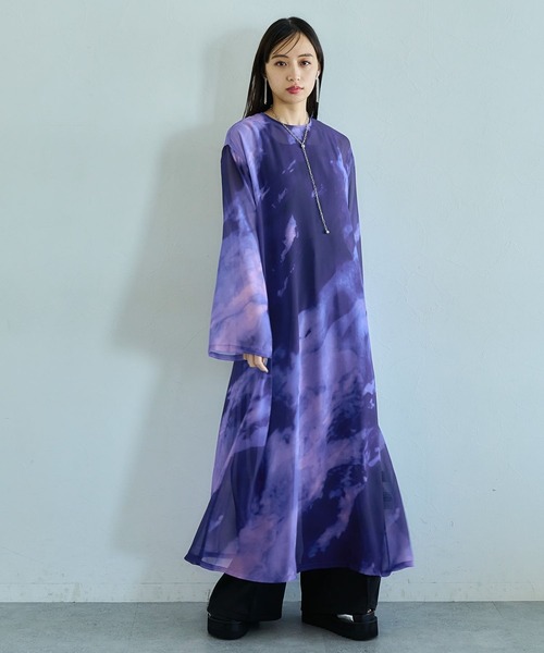 HARE（ハレ）の「シアーマーブルガラワンピース(HARE)（ワンピース・レディース・パープル/ブルー・FREE）」の5枚目の写真