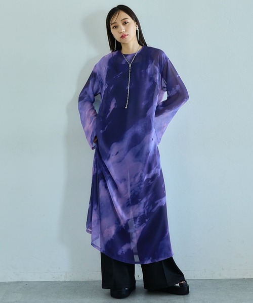 HARE（ハレ）の「シアーマーブルガラワンピース(HARE)（ワンピース・レディース・パープル/ブルー・FREE）」の6枚目の写真