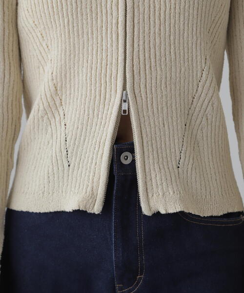 FREE'S MART（フリーズマート）の「◆襟付きダブルジップリブニットカーディガン（ニット/セーター・レディース・ブラック/ブルー/ホワイト・FREE）」の10枚目の写真