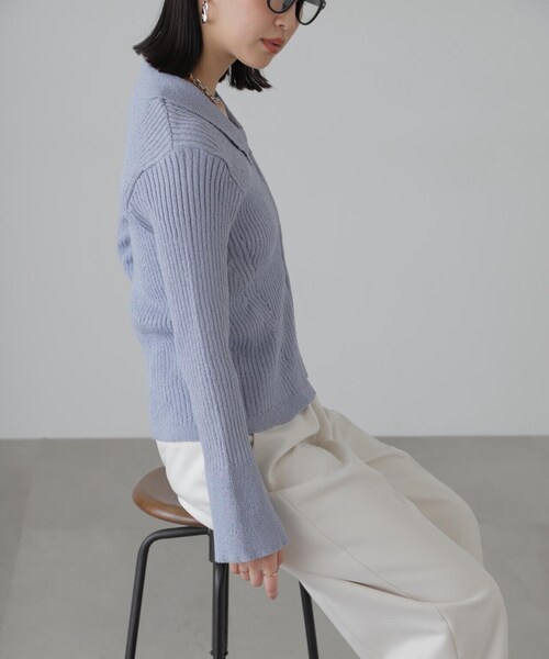 FREE'S MART（フリーズマート）の「◆襟付きダブルジップリブニットカーディガン（ニット/セーター・レディース・ブラック/ブルー/ホワイト・FREE）」の15枚目の写真