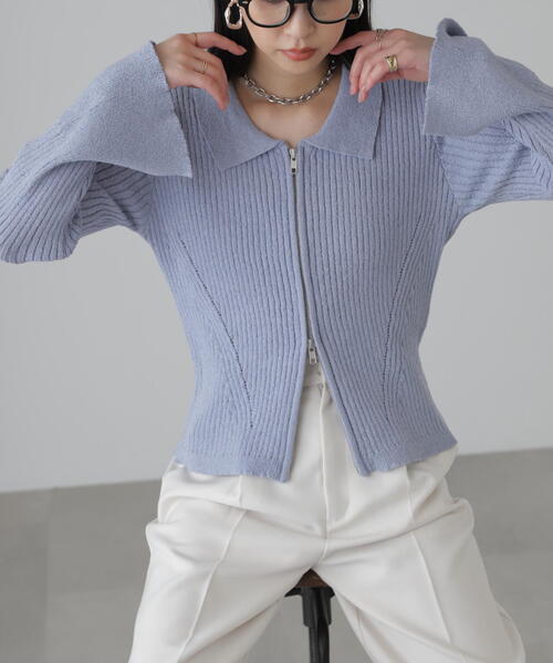 FREE'S MART（フリーズマート）の「◆襟付きダブルジップリブニットカーディガン（ニット/セーター・レディース・ブラック/ブルー/ホワイト・FREE）」の18枚目の写真