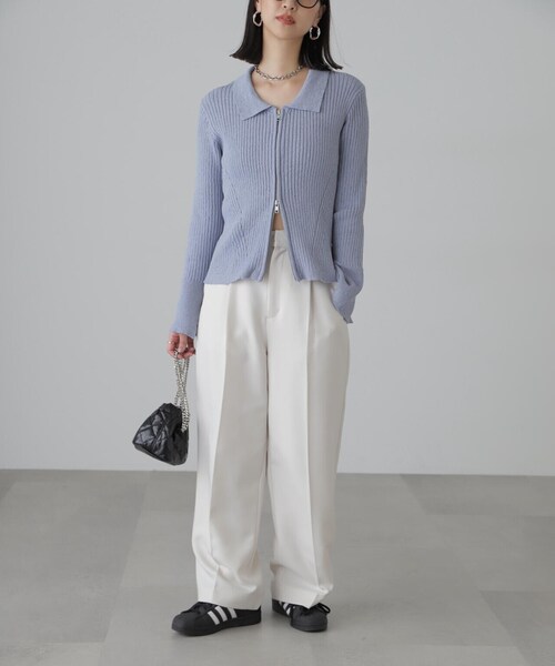 FREE'S MART（フリーズマート）の「◆襟付きダブルジップリブニットカーディガン（ニット/セーター・レディース・ブラック/ブルー/ホワイト・FREE）」の20枚目の写真