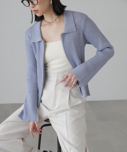 FREE'S MART（フリーズマート）の「◆襟付きダブルジップリブニットカーディガン（ニット/セーター・レディース・ブラック/ブルー/ホワイト・FREE）」の22枚目の写真