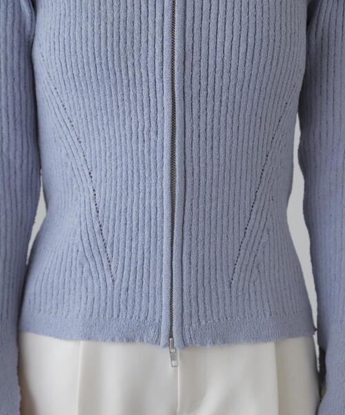 FREE'S MART（フリーズマート）の「◆襟付きダブルジップリブニットカーディガン（ニット/セーター・レディース・ブラック/ブルー/ホワイト・FREE）」の6枚目の写真
