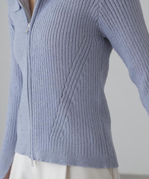 FREE'S MART（フリーズマート）の「◆襟付きダブルジップリブニットカーディガン（ニット/セーター・レディース・ブラック/ブルー/ホワイト・FREE）」の7枚目の写真
