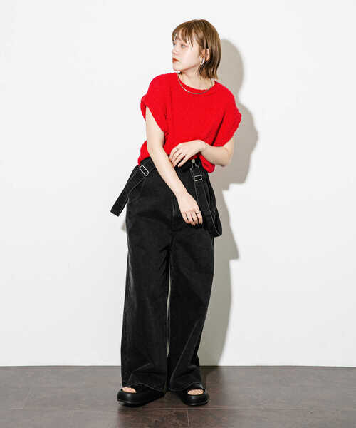 KBF（ケイビーエフ）の「ブークレニットベスト（ニット/セーター・レディース・ブラック/アイボリー/レッド・ONE）」の22枚目の写真