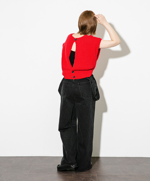 KBF（ケイビーエフ）の「ブークレニットベスト（ニット/セーター・レディース・ブラック/アイボリー/レッド・ONE）」の20枚目の写真