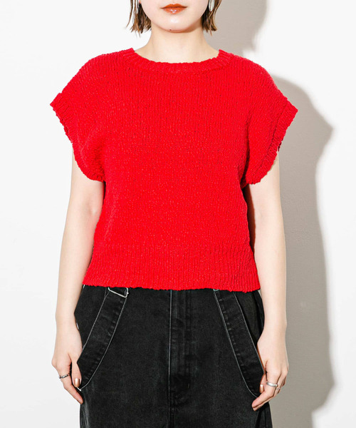 KBF（ケイビーエフ）の「ブークレニットベスト（ニット/セーター・レディース・ブラック/アイボリー/レッド・ONE）」の19枚目の写真