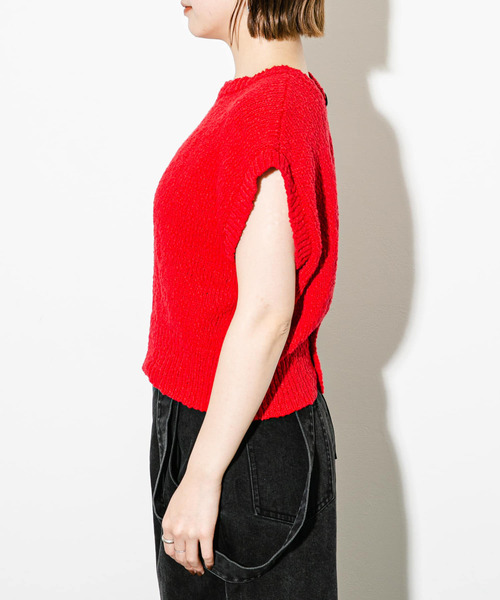 KBF（ケイビーエフ）の「ブークレニットベスト（ニット/セーター・レディース・ブラック/アイボリー/レッド・ONE）」の18枚目の写真