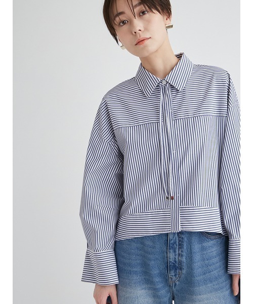 emmi（エミ）の「ウォッシャブル袖ボリュームブラウス（シャツ/ブラウス・レディース・オフホワイト/インディゴブルー/ストライプ・FREE）」の12枚目の写真