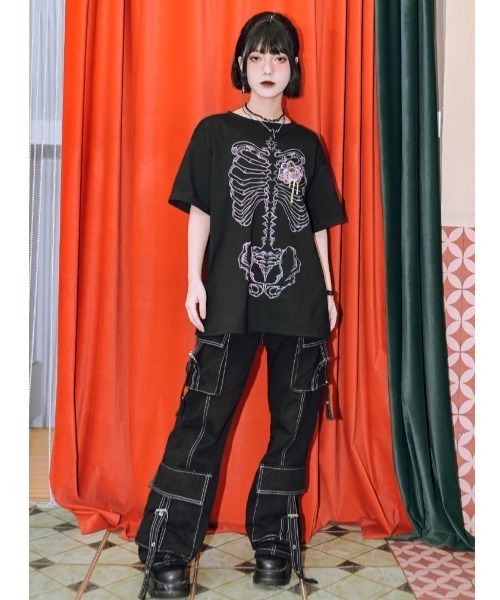 A'GEM9(エージェムナイン)の「『古怪舎/グガイシャ』 ステッチカーゴパンツ(カーゴパンツ・レディース・ブラック・L/M)」の5枚目の写真