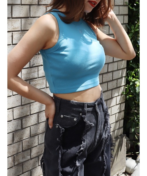 EVRIS（エヴリス）の「【ZOZO限定】ワンポイントアメスリタンクトップ（タンクトップ・レディース・ホワイト/ブラック/ピンク/ブルー・FREE）」の6枚目の写真