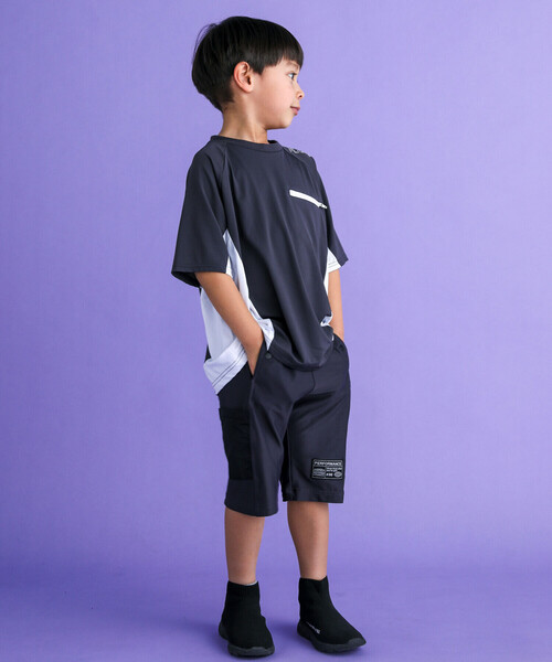 WASK（ワスク）の「【速乾/接触冷感】【お揃い】配色ポケットロゴラグランメッシュTシャツ(100~160cm)（Tシャツ/カットソー・キッズ・ブラック/ブルー・150cm/160cm/110cm/120cm/130cm/140cm/100cm）」の3枚目の写真