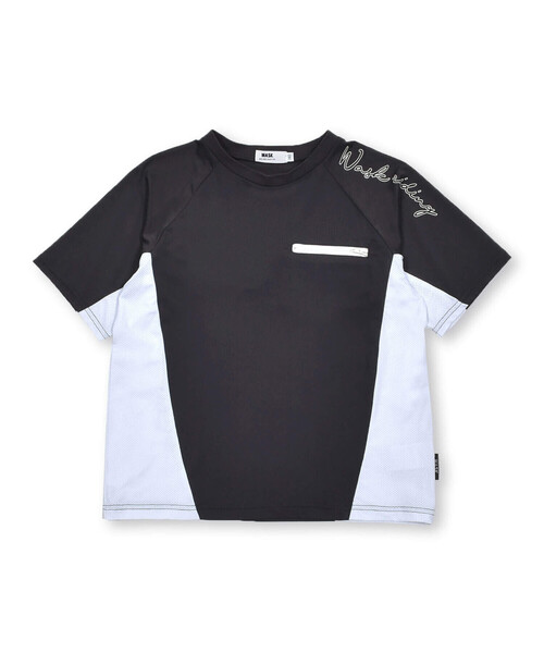 WASK（ワスク）の「【速乾/接触冷感】【お揃い】配色ポケットロゴラグランメッシュTシャツ(100~160cm)（Tシャツ/カットソー・キッズ・ブラック/ブルー・150cm/160cm/110cm/120cm/130cm/140cm/100cm）」の6枚目の写真