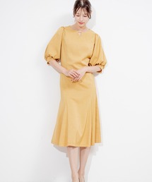 ボリュームスリーブ切替マーメイドワンピース