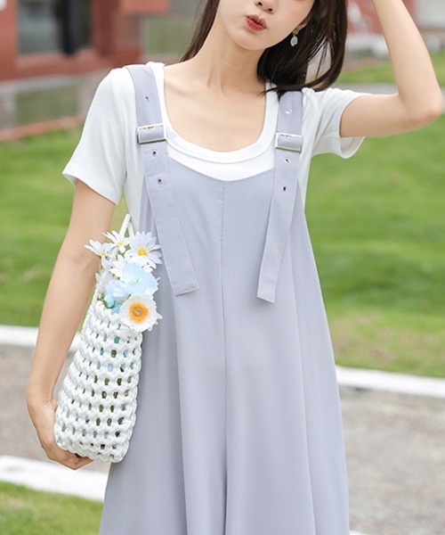 シフォンワイドパンツサロペット（つなぎ/オールインワン