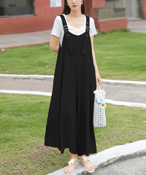 シフォンワイドパンツサロペット（つなぎ/オールインワン