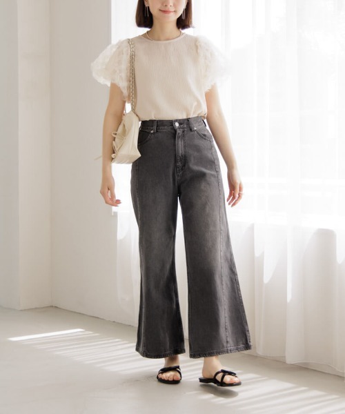 flower（フラワー）の「シアーパフブラウス（シャツ/ブラウス・レディース・ベージュ/ブラック・FREE）」の6枚目の写真