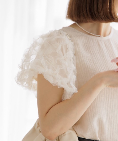flower（フラワー）の「シアーパフブラウス（シャツ/ブラウス・レディース・ベージュ/ブラック・FREE）」の10枚目の写真