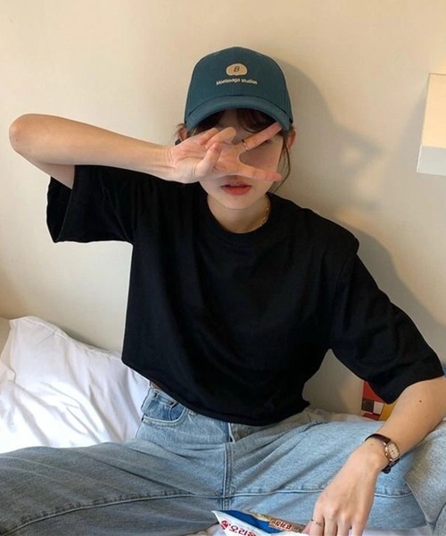Teem Store(チームストア)の「ワイドシルエット ショート Tシャツ(Tシャツ/カットソー・レディース・グレー/ホワイト/ブラック・L/M/S)」の1枚目の写真