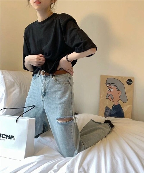 Teem Store(チームストア)の「ワイドシルエット ショート Tシャツ(Tシャツ/カットソー・レディース・グレー/ホワイト/ブラック・L/M/S)」の21枚目の写真