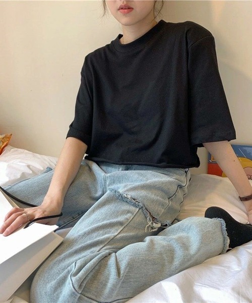 Teem Store(チームストア)の「ワイドシルエット ショート Tシャツ(Tシャツ/カットソー・レディース・グレー/ホワイト/ブラック・L/M/S)」の19枚目の写真