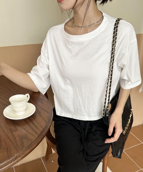 Teem Store(チームストア)の「ワイドシルエット ショート Tシャツ(Tシャツ/カットソー・レディース・グレー/ホワイト/ブラック・L/M/S)」の14枚目の写真