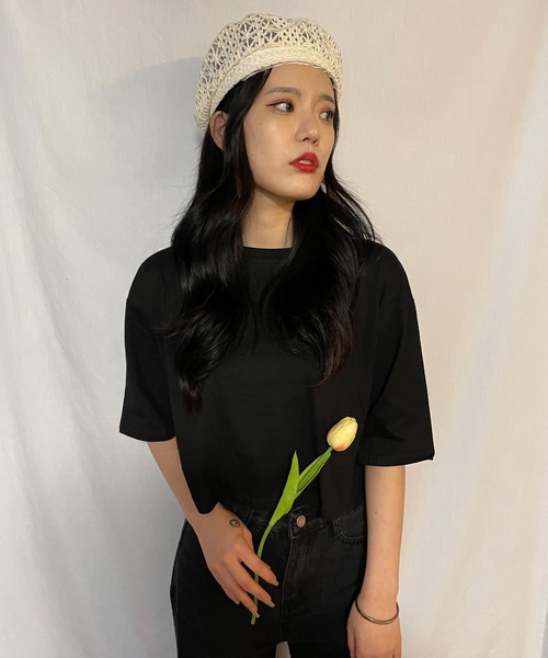 Teem Store(チームストア)の「ワイドシルエット ショート Tシャツ(Tシャツ/カットソー・レディース・グレー/ホワイト/ブラック・L/M/S)」の8枚目の写真