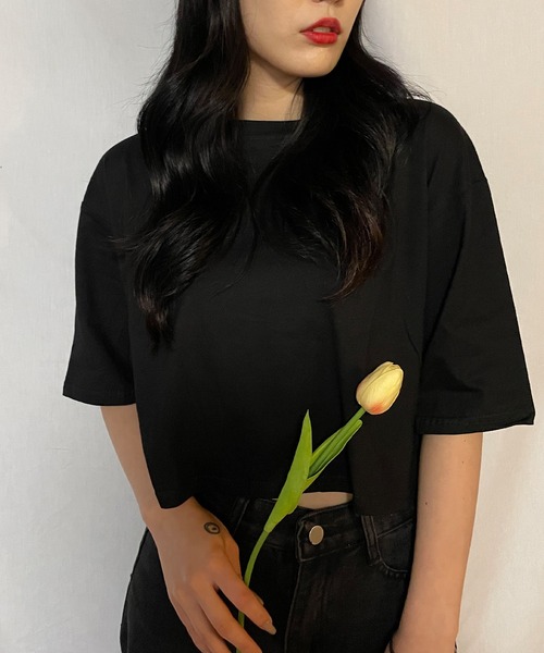 Teem Store(チームストア)の「ワイドシルエット ショート Tシャツ(Tシャツ/カットソー・レディース・グレー/ホワイト/ブラック・L/M/S)」の5枚目の写真
