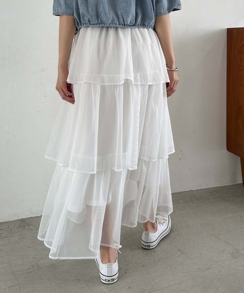 archives（アルシーヴ）の「メッシュフリルティアードスカート（スカート・レディース・グリーン/ブラック/オフホワイト・MEDIUM）」の5枚目の写真