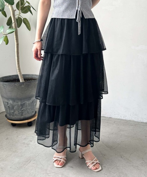 archives（アルシーヴ）の「メッシュフリルティアードスカート（スカート・レディース・グリーン/ブラック/オフホワイト・MEDIUM）」の10枚目の写真