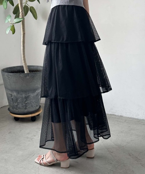 archives（アルシーヴ）の「メッシュフリルティアードスカート（スカート・レディース・グリーン/ブラック/オフホワイト・MEDIUM）」の11枚目の写真