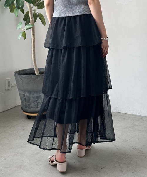 archives（アルシーヴ）の「メッシュフリルティアードスカート（スカート・レディース・グリーン/ブラック/オフホワイト・MEDIUM）」の12枚目の写真