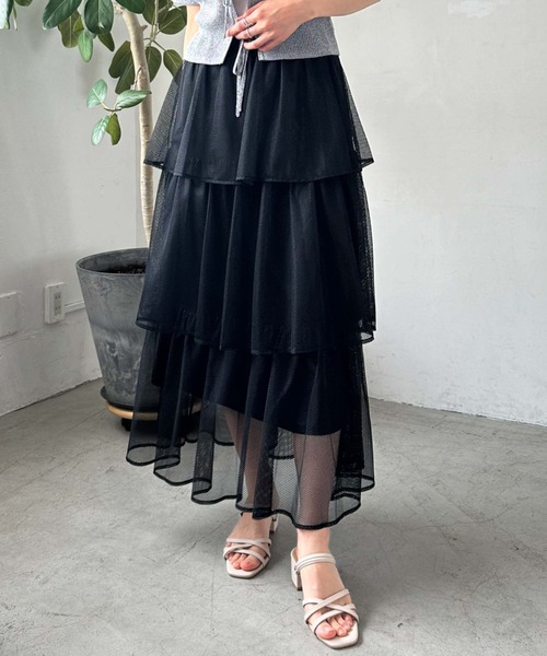 archives（アルシーヴ）の「メッシュフリルティアードスカート（スカート・レディース・グリーン/ブラック/オフホワイト・MEDIUM）」の13枚目の写真