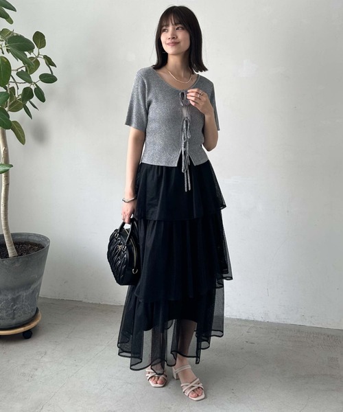 archives（アルシーヴ）の「メッシュフリルティアードスカート（スカート・レディース・グリーン/ブラック/オフホワイト・MEDIUM）」の14枚目の写真