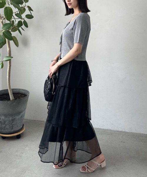 archives（アルシーヴ）の「メッシュフリルティアードスカート（スカート・レディース・グリーン/ブラック/オフホワイト・MEDIUM）」の15枚目の写真