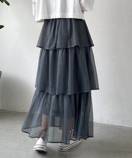 archives（アルシーヴ）の「メッシュフリルティアードスカート（スカート・レディース・グリーン/ブラック/オフホワイト・MEDIUM）」の19枚目の写真
