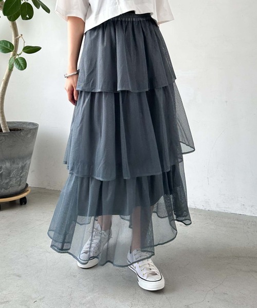 archives（アルシーヴ）の「メッシュフリルティアードスカート（スカート・レディース・グリーン/ブラック/オフホワイト・MEDIUM）」の20枚目の写真