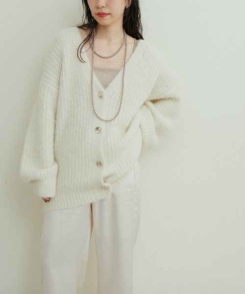 ラルータ　カーディガン セール】【LARUTA】シャギー片畦Vネックニットカーディガン