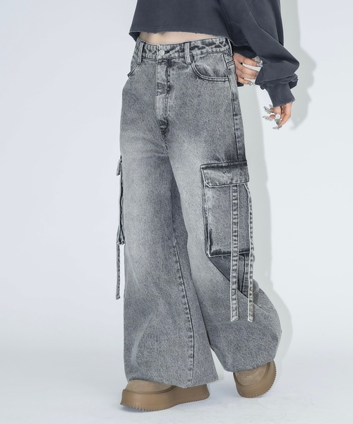 HIGH-GATE ダークブルーパッチワークデニムパンツ ストレッチデニムワークパンツ（ダークindigo）8~9オンス：薄手