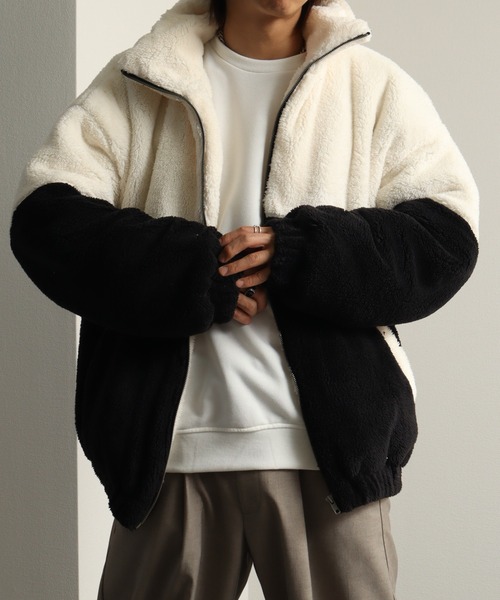 Art re A select(アトリエセレクト)の「ダブルフェイスシャギー ジップアップブルゾン(ブルゾン・メンズ・ブラック系その他/ホワイト系その他/ブラック×ブラック・FREE)」の2枚目の写真